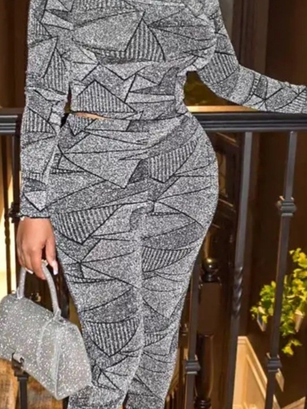 Silver Sparkle High-Waist Pants Set- Women's